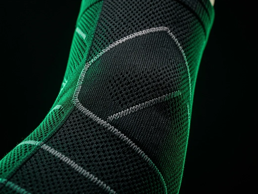 Macro detail of knee sleeve compression fabric